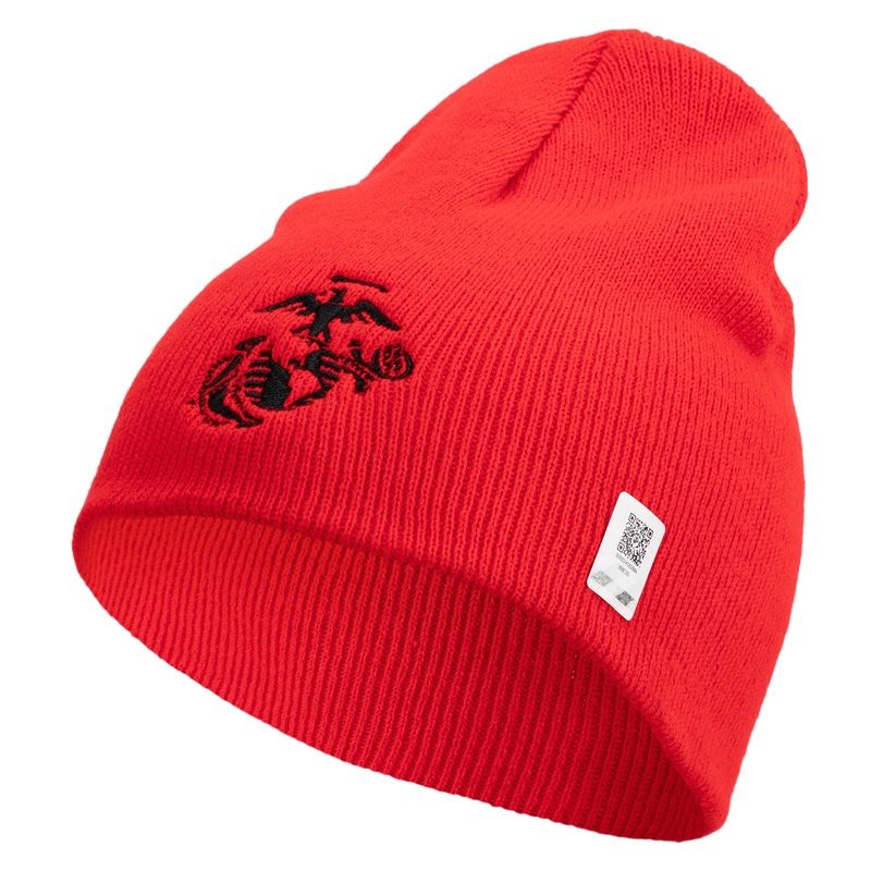 US Marine Corps Seal Symbol Embroidered 8 Inch Short Beanie Made in USA Red One Size