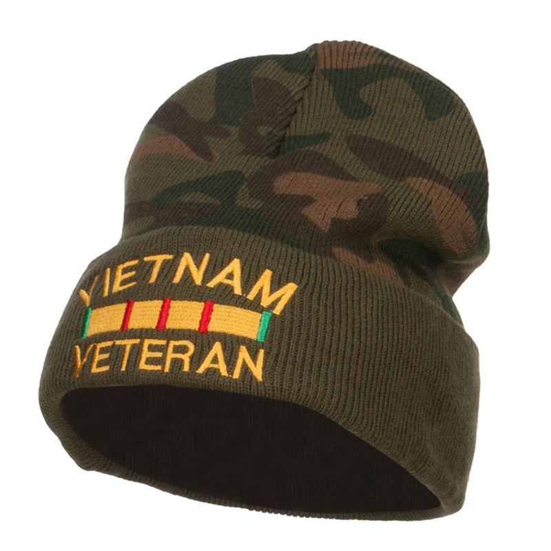 Vietnam Veteran Embroidered Camo Long Beanie Green One Size