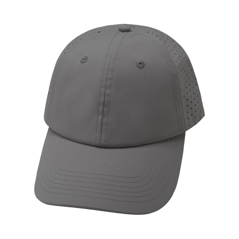 Blank – 6 Panel – Unstructured – Relaxed Fit – Pony Tail – Gray (Unisex) – Laser Mesh
