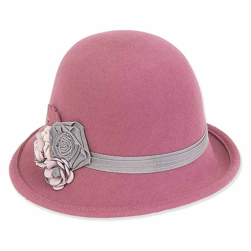 Dusty Rose Cloche Hat with Ribbon Floral Trim by Adora Hats Dusty Rose Medium (57 cm)