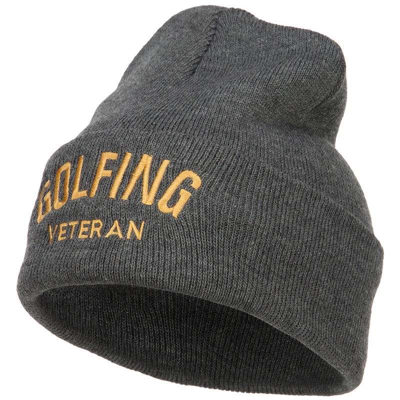 Golfing Veteran Embroidered Long Beanie Dk Grey One Size