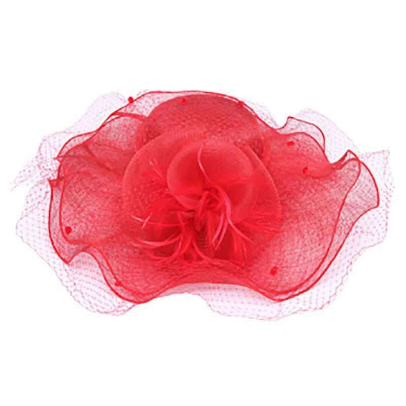 Large Sinamay Dress Hat with Netting Veil Red