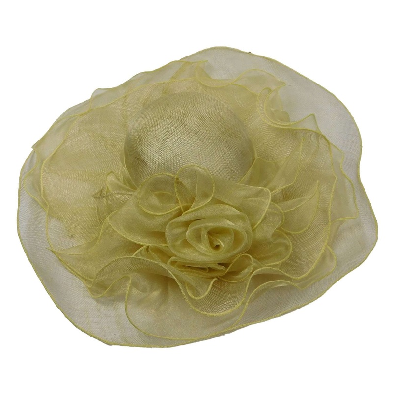 Sinamay Derby Hat with Ruffle Flower Accent Gold