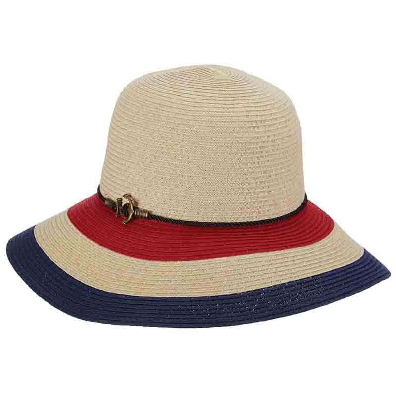 Striped Nautical Big Brim Hat with Rope and Anchor – Callanan Hats Natural Medium (57 cm)