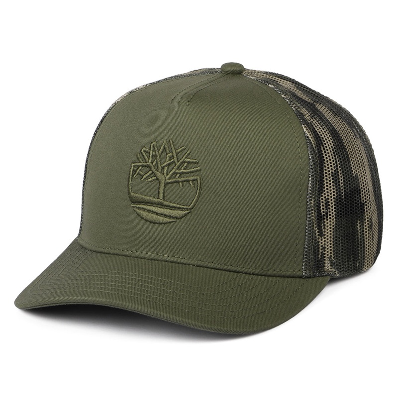 Timberland Hats Printed Camouflage Mesh Trucker Cap – Olive Adjustable