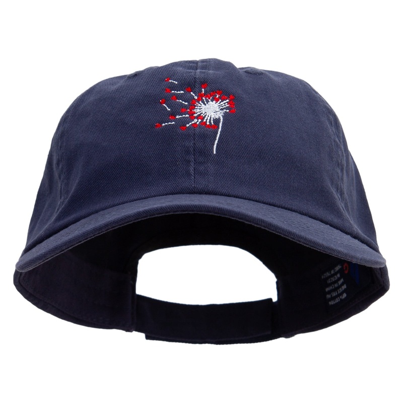 Valentines Day Dandelion Embroidered Low Profile Dyed Cotton Twill Cap Navy One Size