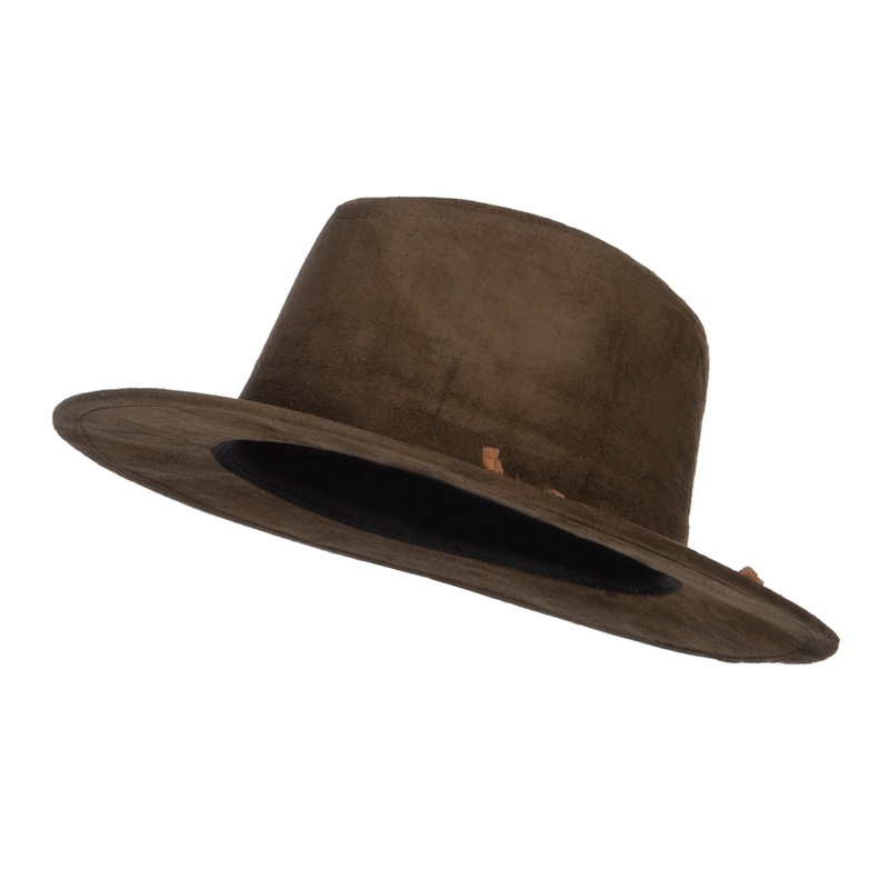 Women’s Leatherette Tie Suede Panama Hat Olive One Size
