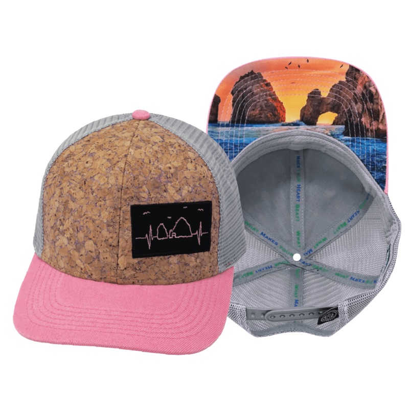 Cabo Hat – Baseball Hat Fit – Cork – Pink / Gray – Trucker Mesh