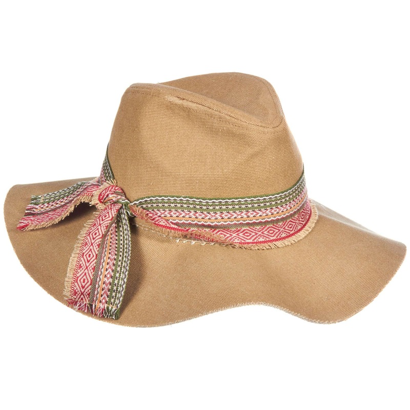 Canvas Safari Hat with Tribal Print Scarf – Scala Hats Brown