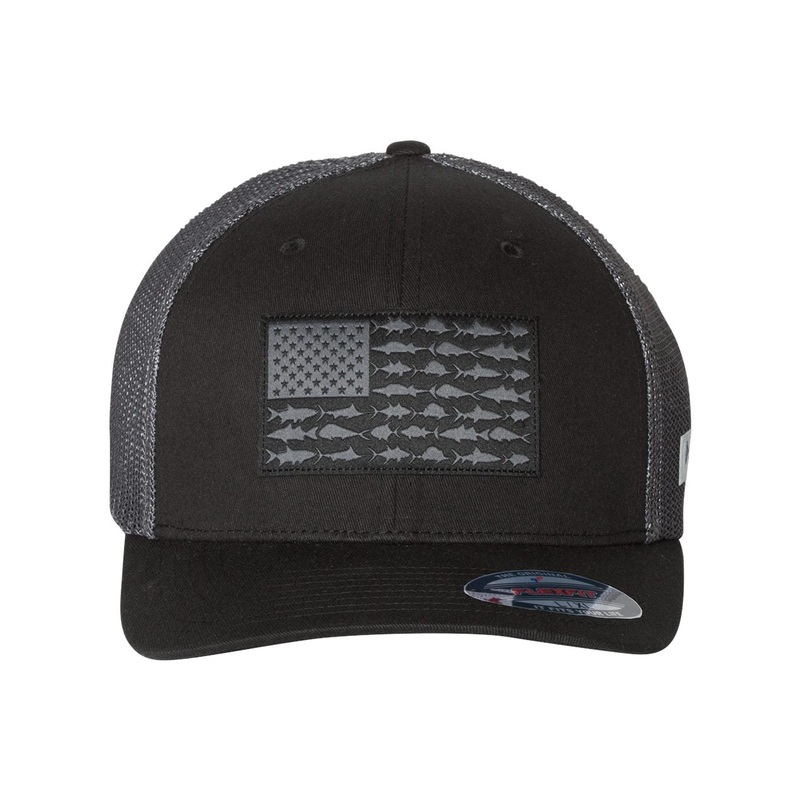 Columbia 183681 PFG Fish Flag Mesh Flexfit Cap Black/Fish Flag S/M