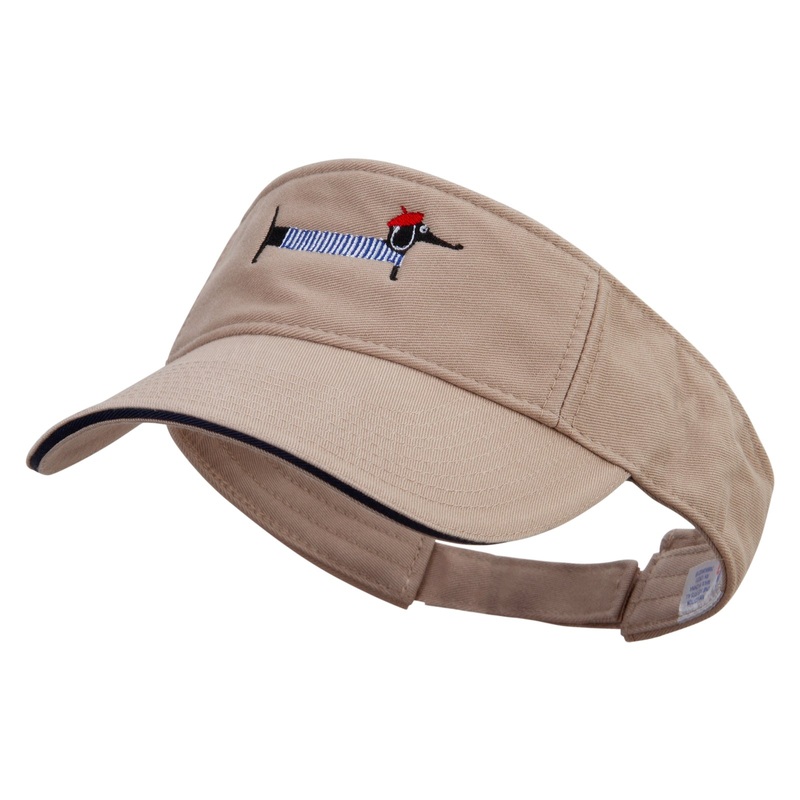 French Dachshund Embroidered Prostyle Cotton Twill Washed Sandwich Visor Khaki Navy One Size