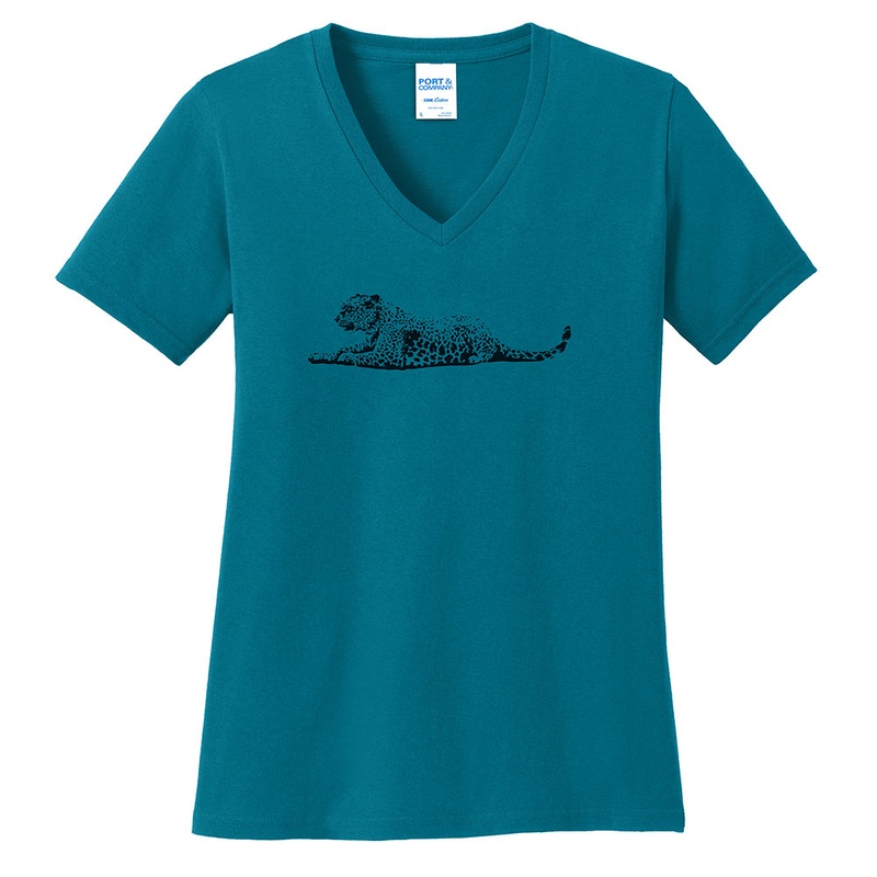 Leopard Monochrome Graphic Design Lady’s V-Neck Teal XS