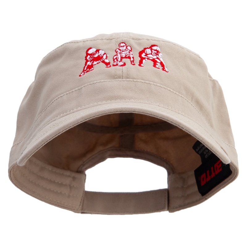 Offence of Line Embroidered Garment Washed Adjustable Army Cap Khaki One Size