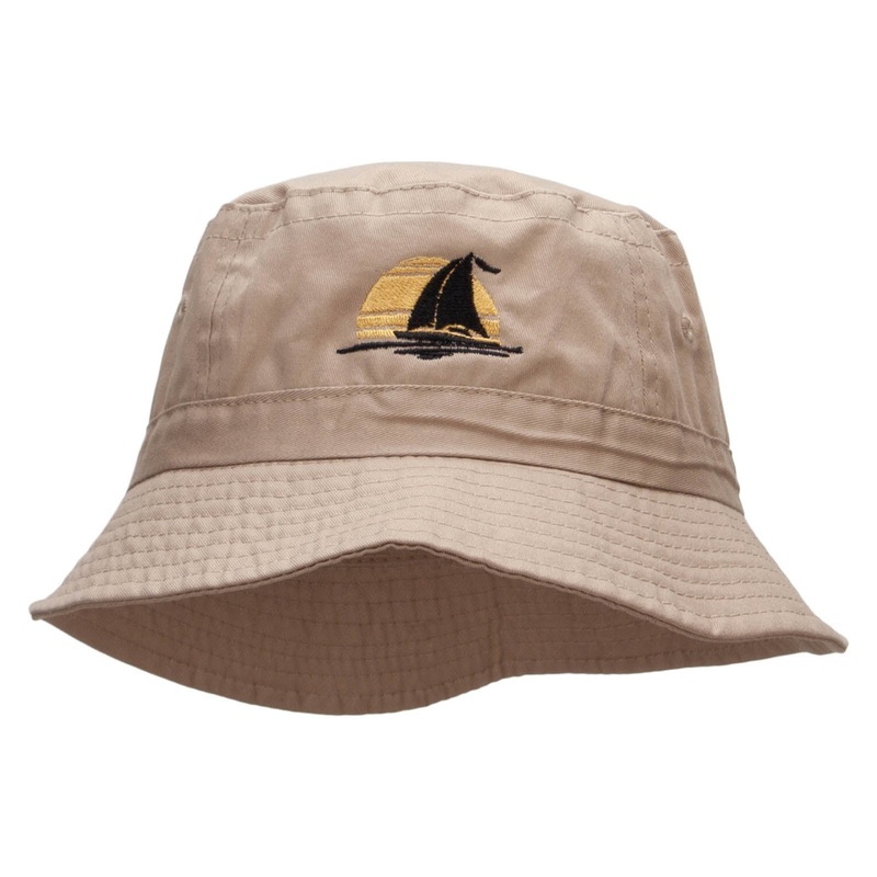 Sailboat Sunset Embroidered Bucket Hat Khaki One Size