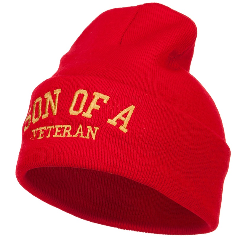 Son of a Veteran Embroidered Long Beanie Red One Size