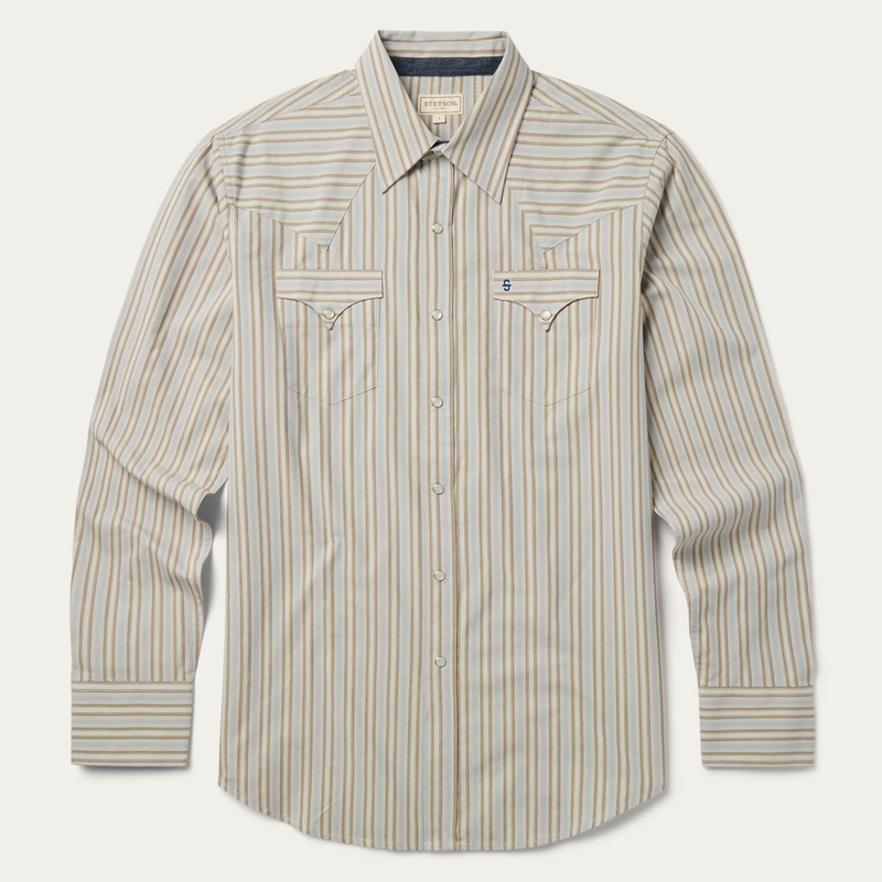 Ticking Stripe Western Shirt Brown S