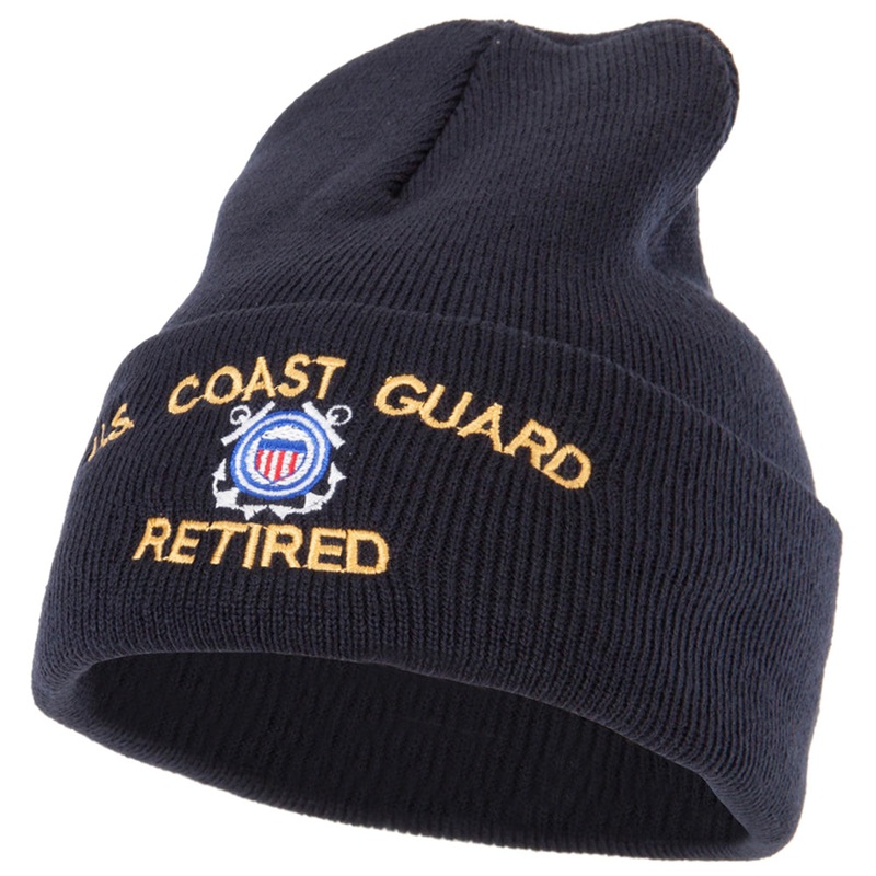US Coast Guard Retired Embroidered Long Beanie Navy One Size