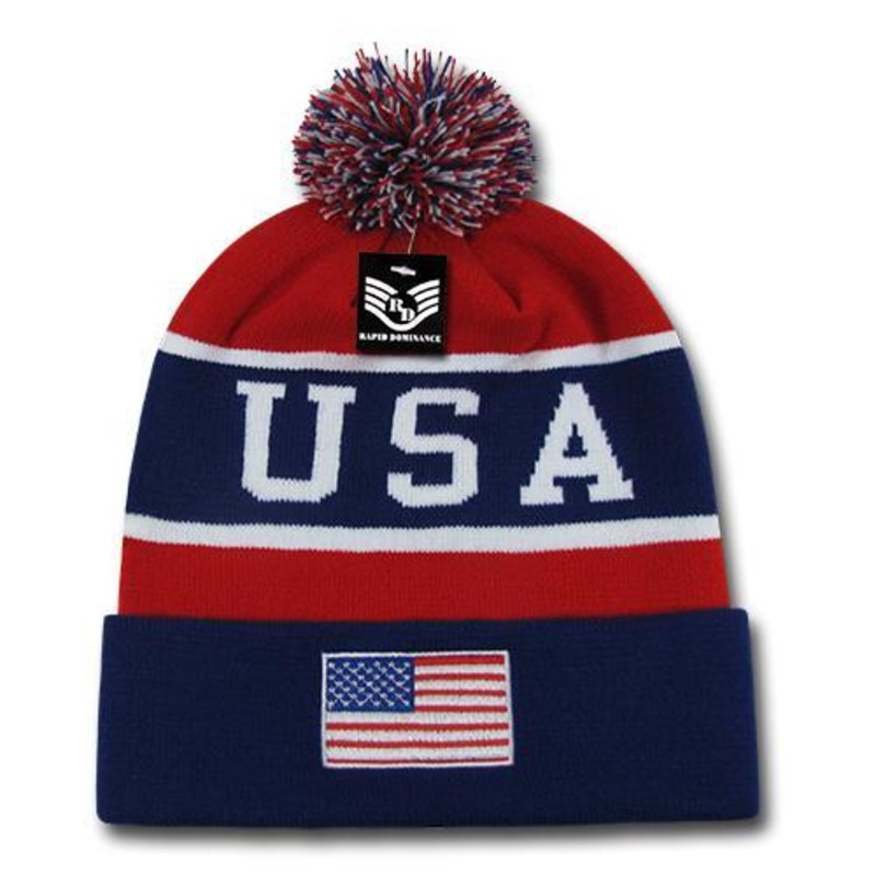 USA America Flag Knit Beanies – R93 Navy/Red