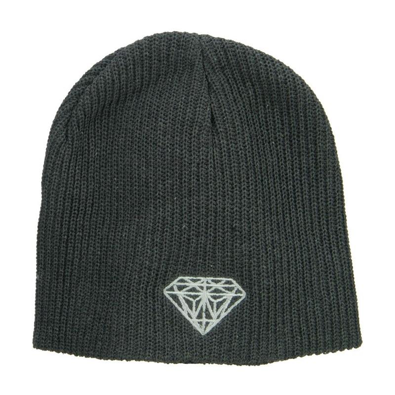 XL Size White Diamond Eco Cotton Ribbed Beanie Charcoal One Size
