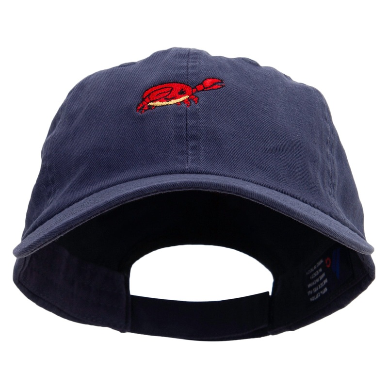 Cute Little Crab Embroidered Low Profile Dyed Cotton Twill Cap Navy One Size