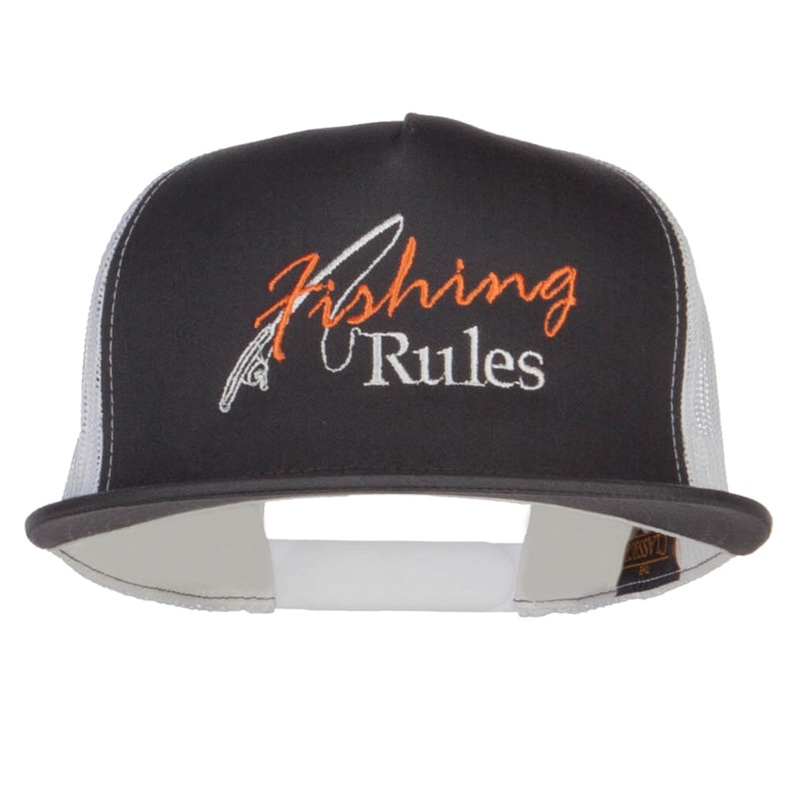 Fishing Rules Embroidered Snapback Mesh Cap Charcoal White One Size