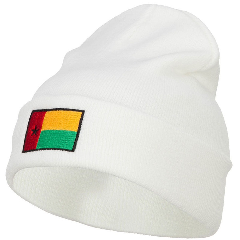 Guinea Bissau Flag Embroidered Long Beanie White One Size