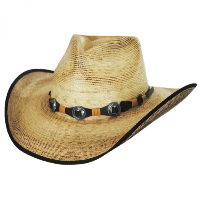 Kimball Palm Leaf Straw Western Hat NATURAL/BURNED XS