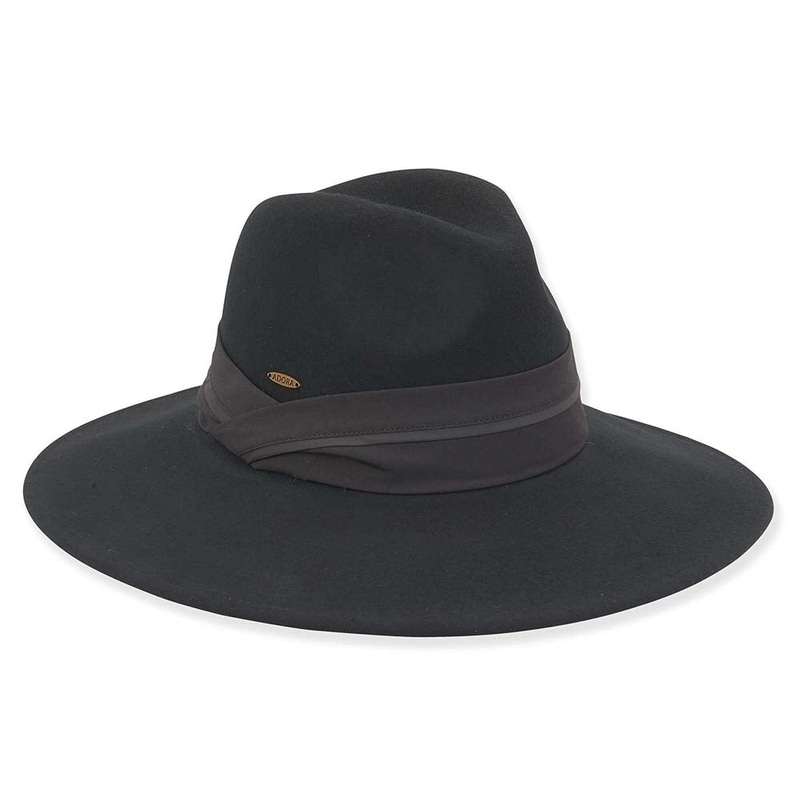 Large Brim Wool Felt Safari Hat Sateen Band – Adora Hats Black Medium (57 cm)