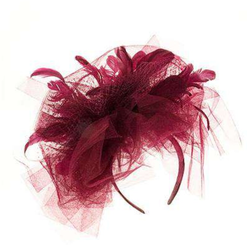 Large Horsehair and Feather Fascinator Burgundy