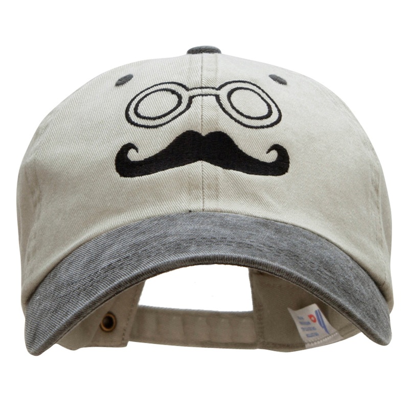 Mustachio Figure Embroidered Pigment Dyed Wash Caps Beige Black One Size
