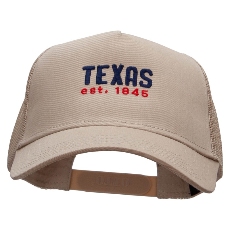 Texas Year Established Embroidered Twill 5 panel Mesh Back Cap Khaki One Size