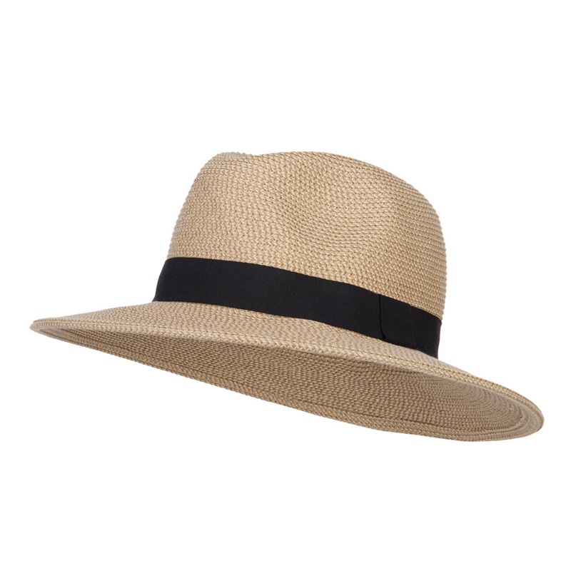 UPF 50+ Women’s Large Brim Fedora Tan Tweed One Size