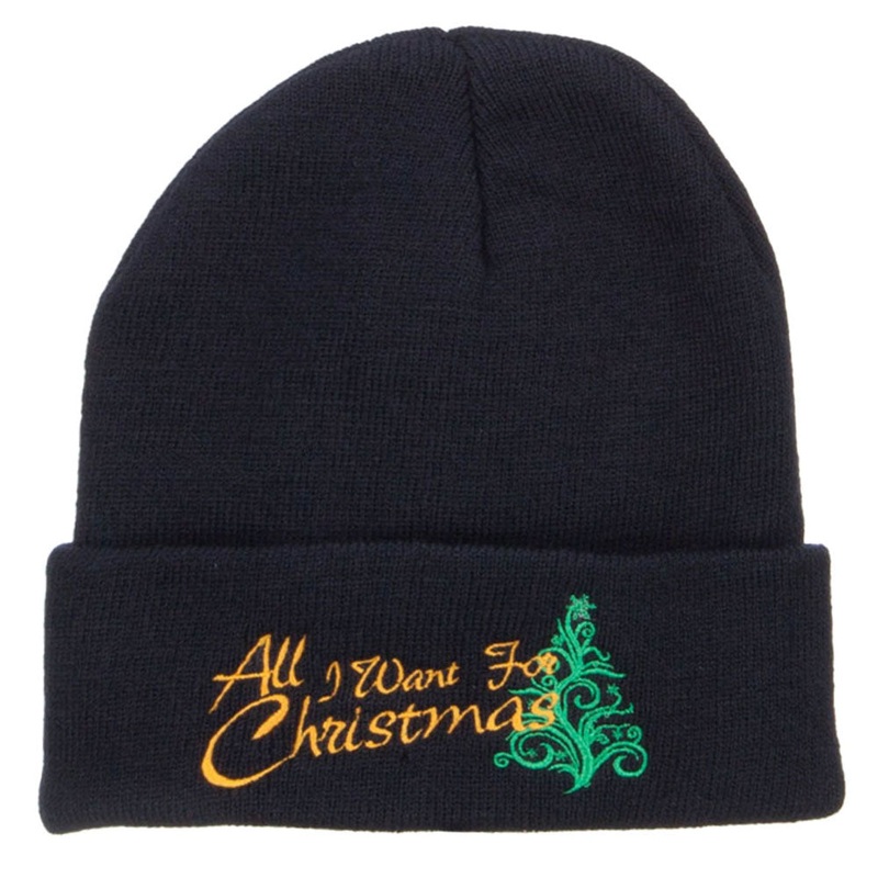 All I Want For Christmas Embroidered Beanie Navy One Size