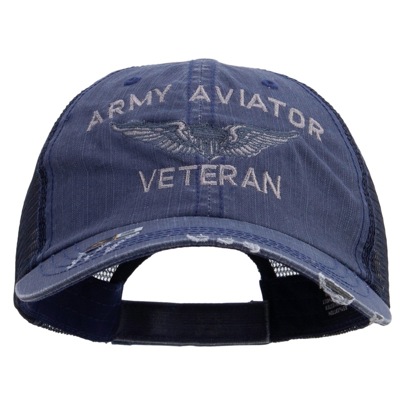 Army Aviator Veteran Embroidered Low Profile Special Cotton Mesh Cap Navy One Size