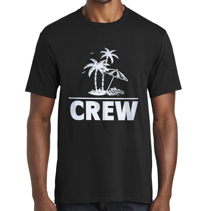 Beach Crew with Palm Trees Design Men’s Big Size Crew Neck Tee Shirt Jet Black XS