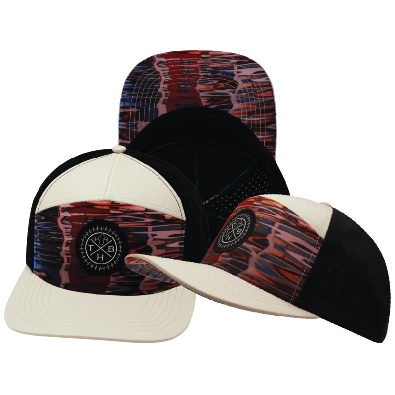 Color Vibes Hat – Flat Bill – Art Deco – Cream / Black – Laser Mesh