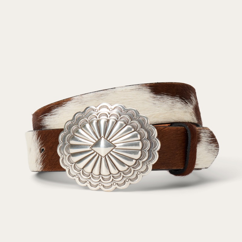 Hair-On-Hide Southwestern Buckle Belt Brown / White S