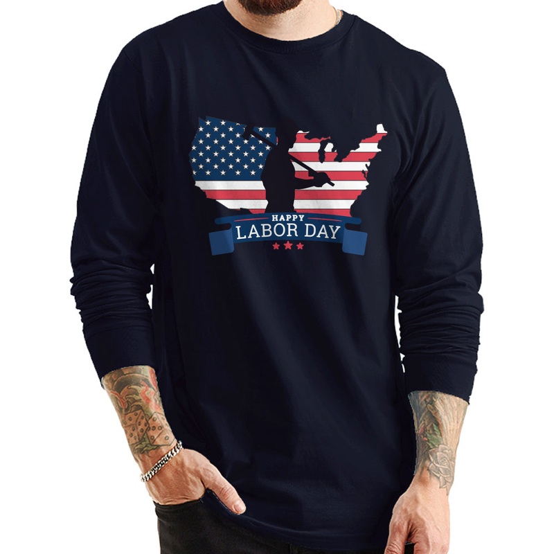 Happy Labor Day Unisex Ring Spun Cotton Premium Long Sleeve T-shirt Navy XS