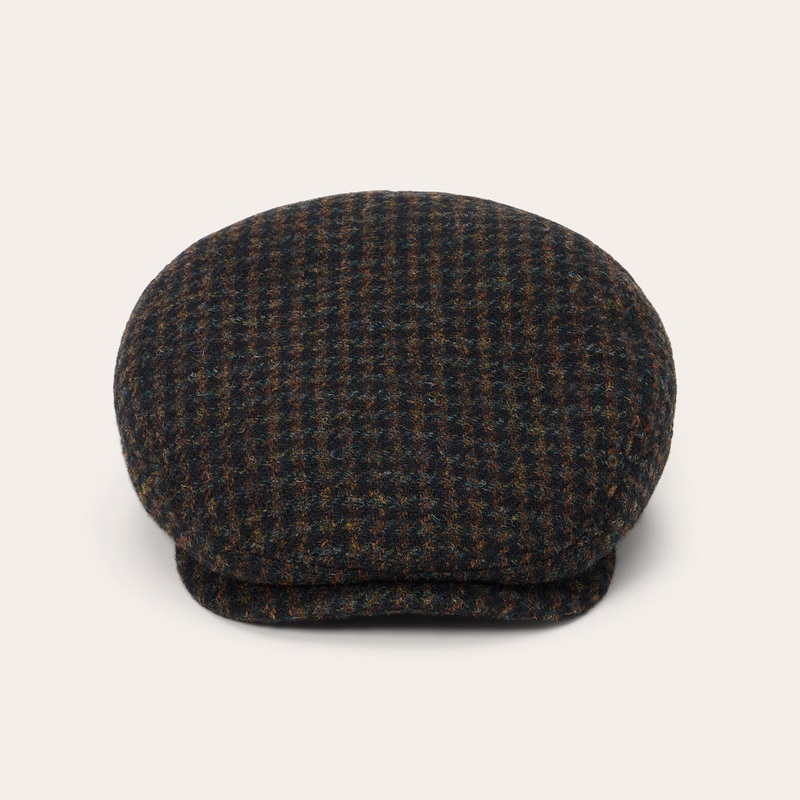 Harris Tweed Houndstooth Driver Cap Midnight Blue w/ Brown Shades S