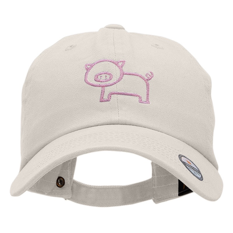 Minimal Piggy Outline Embroidered Unstructured Cotton Twill Cap Beige One Size