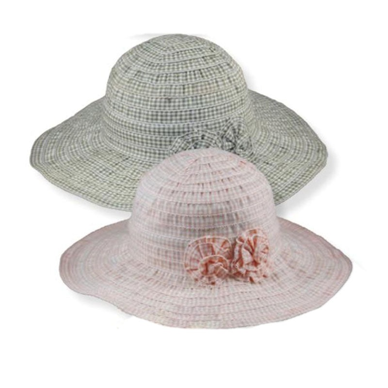 Small Heads Gingham Ribbon Summer Hat with Floral Accent – Jeanne Simmons Hats Pink XXS