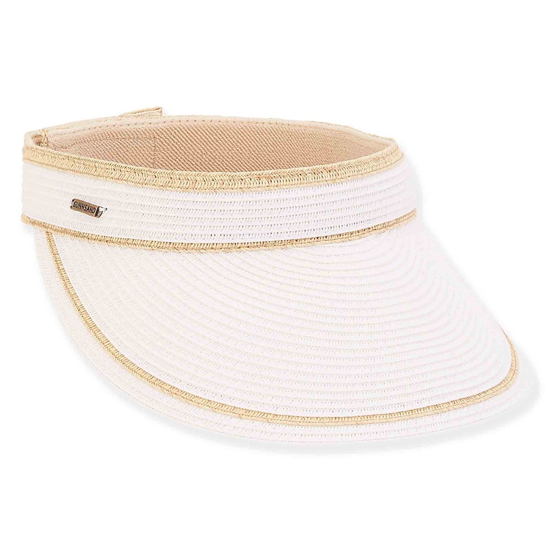 Straw Sun Visor with Contrast Trim – Sun ‘N’ Sand Hats White