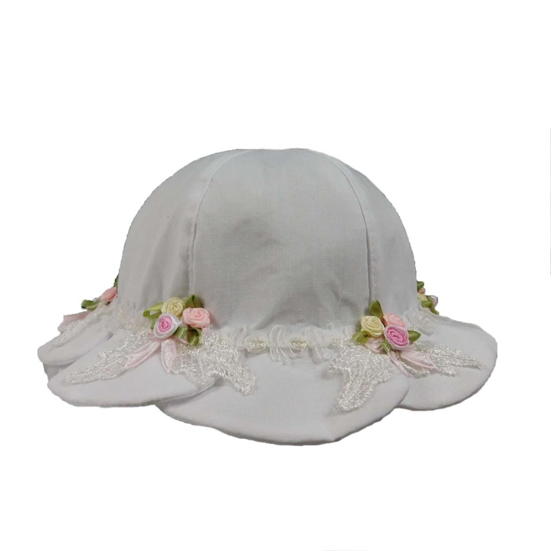 White Scalloped Brim Hat for Toddler Girls 6-12 mos