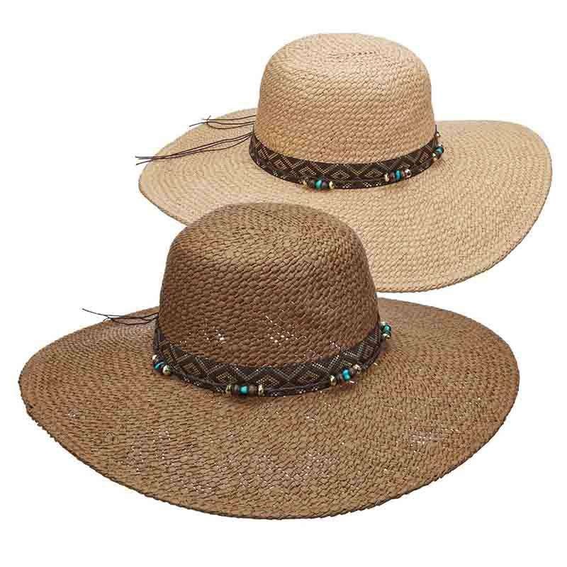 Woven Toyo Floppy Hat with Metallic Band and Beads – Scala Pronto Brown