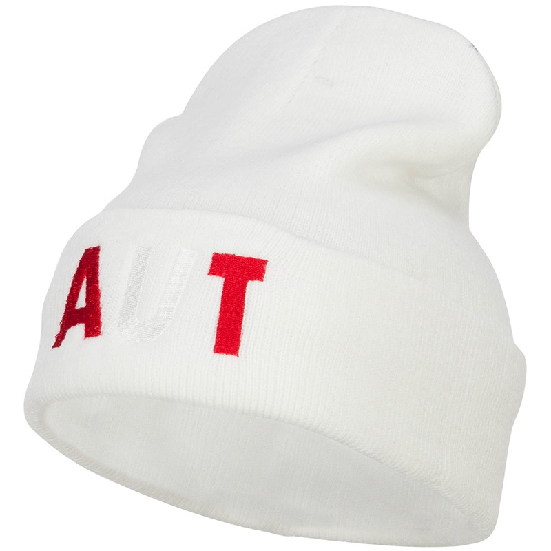 Austria AUT Flag Embroidered Long Beanie White One Size