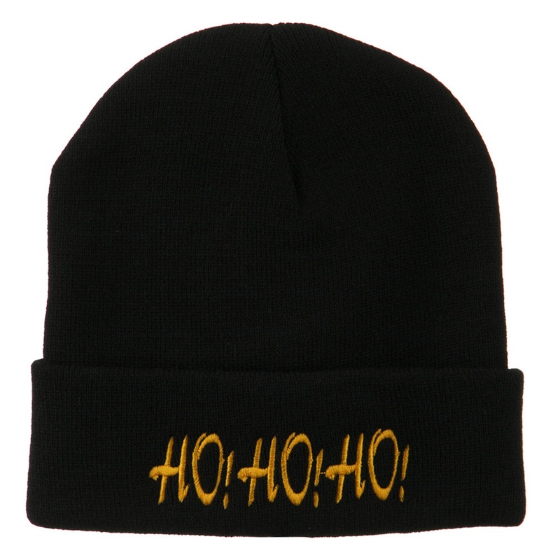 Christmas Letter Ho Ho Ho Embroidered Beanie Black One Size