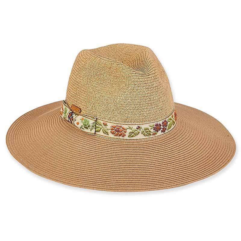 Embroidered Floral Band Safari Hat with Glitzy Crown – Caribbean Joe Tan Medium (57 cm)