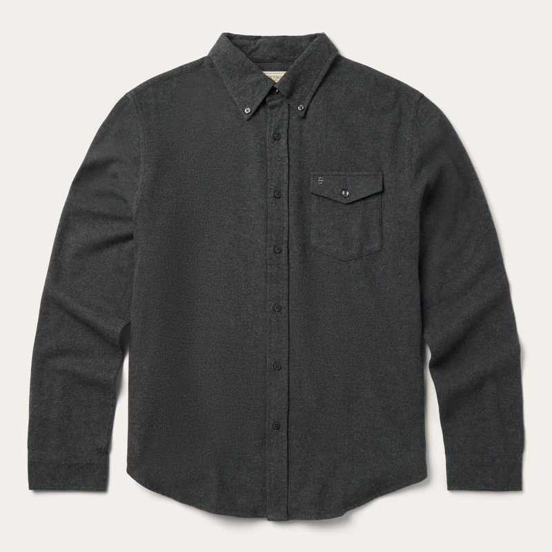 Heathered Flannel Button-Down Shirt Grey S