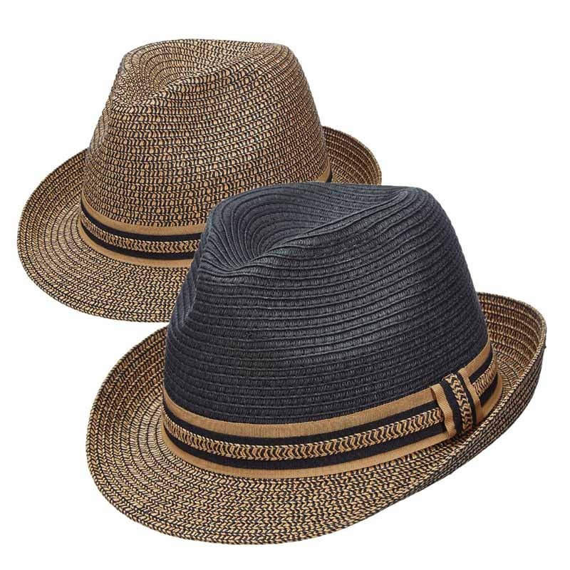 Jitney Two Tone Tweed Brim Straw Fedora Hat – DPC Global Black Medium (57 cm)