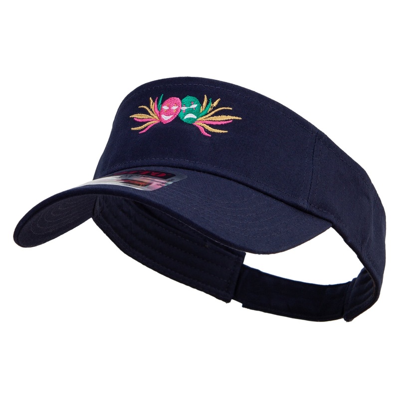 Mardi Gras Carnival Badge Mask Embroidered Cotton Twill Sun Visor Navy One Size